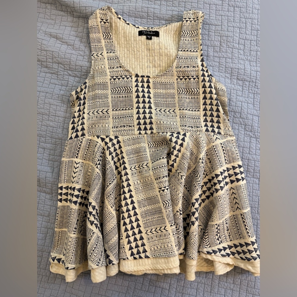 RD + Koko Anthropology Aztec Sleeveless Peplum Tunic, size small